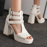 Summer New Style Fashion High-heeled Exposed Toes Women's Sandals Sexy Party Zipper Square Heel Women's Sandals Size 34-50