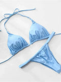 Wrinkled High Cut Mini Micro Thong Bikini Women Swimwear Female Swimsuit Two-pieces Bikini Set Halter Bather Bathing Suit Swim