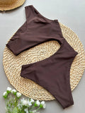 Asymmetric One Shoulder Metal Ring Women Swimwear One Piece Swimsuit Female High Cut Monokini Bather Bathing Suit Swim Beachwear