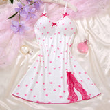 Women's Sleepwear Underwear Rose Lace Bow & Heart Print  Sleep Dress Sexy Pijamas Set  V Neck  Pajamas Mini Nightgowns Hot Dress