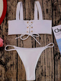 2025 Micro Bikinis Ribbed Bikini Set Women Sexy Swimsuit Mujer Bandeau Bikinis Lace Up Stylish Bathing Suit Wide Straps Swimwear
