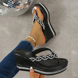 Fashion String Bead Wedges Slippers Women 2026 Summer Chunky Platform Beach Flip Flops Woman Clip Toe High Heeled Sandals 35-43