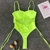 Splicing High Cut Out One Piece Swimsuit Women Tassel Swimwear Female Sexy Bathing Suit String Leopard Bikini 2025 Monokini Lady