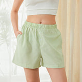 Summer Womens Casual Shorts Elastic Waist Plaid/Striped Print Button Front Shorts Casual Beach Going Out Pants