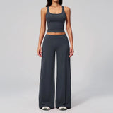 Women's Summer Two Piece Yoga Sets Slimming Sports Tank Top Lifted Buttocks High Waist Flare Pants Gym Fitness Suits Tracksuit