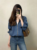 Spring denim shirt petite short denim lapel jacket