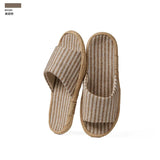 Janpanest Style Cotton Linen Slippers For Womeen Men Leisure House Shoes Striped Style Anti-slip Couples Home Breathable Slides