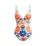 S - XL New Floral Printed With Skirt Women Swimwear V Neck High Leg Cut Bather Bathing Suit Swim One Piece Swimsuit Female K8041