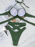DEKA Sexy Solid Push Up Strapped Bikini Set Tied High Waist Thong Swimsuit Women Swimwear Beach Backless Bathing Suit