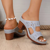 Lightweight High-Heeled Sandals Women Plus Size 43 Hollow Out Thick Heel Slippers Woman Summer Slip On Platform Sandles Female