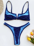 Splicing V Shaped Micro Thong Bikini Women Swimsuit Female Swimwear Two Pieces Bikini Set Push Up Bathing Suit Swim Beachwear