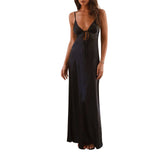 Women Cami Dress Solid Color Sleeveless Tie-Up Front Sleeveless Backless Dress Long Dress Summer Casual Spaghetti Strap Dress