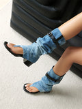 2025 Brand Plus Size 48 Trendy Denim Blue Gladiator Sandals Women Chic Black Chunky Heels  Fashion Comfy Walk Summer Boot Shoes