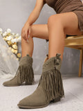 Women Ankle Boots Autumn  Suede Chelsea Boots Pointed Toe Tassel High Heel Shoe Rivet Fashion Retro Cowboy Boots Botas Mujer