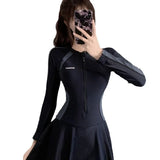 New plus size women's dress one-piece fresh women's swimsuit conservative slim fit long sleeved hot spring swimsuit