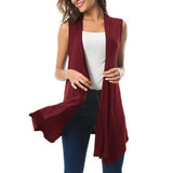 Women Sleeveless Cardigan Vest Summer Solid Color Open Front Draped Mid-length Asymmetric Hem Waistcoat Lightweight Coat
