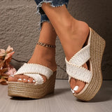 Woven Chunky Platform Sandals Women Fashion Cross Band High Heels Slippers Woman Plus Size Thick Sole Summer Sandles Mujer 42