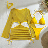 With Long Sleeve Cover Up Halter Bikini Women Swimwear Female Swimsuit Three-pieces Bikini set Bather Bathing Suit Swim V5123