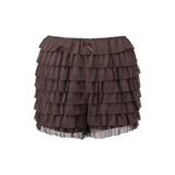 Women’s Layered Ruffle Bloomers Fashion Low Waist Bow Front Solid Color Shorts Casual Summer Mini Shorts