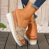 Fashion Mix Color Woven Sandals Women 2025 Summer Wedge Heel Bohemian Sandals Woman Lightweight Platform Sandles Plus Size 36-43