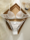 French Style Sexy Embroidered Transparent Underwear Set V-Neck Design Anti-Sagging Breathable Bra And Panties Ensemble