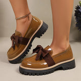 Fashion Bowknot Brown Loafers for Women 2026 Autumn Slip On Patent Leather Shoes Woman Comfort Plus Size 43 Platform Loafers