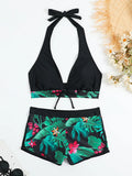 Halter Bikinis 2026 Women Printed Swimsuit Shorts High Waist Swimwear Female Bathers Swimming Bathing Suit Summer Beachwear
