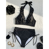S - XL Polka Dot V Neck High Waist Bikini Female Swimsuit Women Swimwear Two-Pieces Bikini Set Bather Bathing Suit Swim V8111