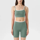 Women's 2-piece Yoga Set Fake Two-Piece Color-Block White Stripe Camisole Running Sports Bra Shorts Yoga Outfit Set
