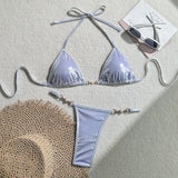 PU Faux Leather Halter Mini Thong Bikini Women Swimwear Female Swimsuit  Two-Pieces Bikini Set Bather Bathing Suit Swim V5206W