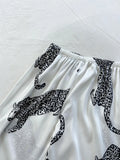Women Sleepwear Summer Ice Silk Stain Comfortable 2pcs Pajamas Set V Neck Leopard Print Tops and Long Pants Loungewear