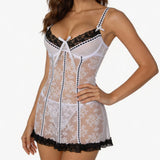 Pink Sexy Lace Ruffled Suspender Nightdress for Women Babydoll Lingerie Push Up Chemise Sleepwear