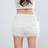 Women Ruffle Lace Shorts Elastic Waist Bloomers Y2K Aesthetic Short Pants Casual Gothic Kawaii Shorts Summer