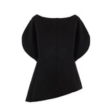 Women's Fashionable Elegant Versatile Puff Sleeve Top Women Boat Neck Puff Sleeve Hem Blouse Solid Color Slim Fit Top ASH4