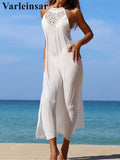 Solid Hollow Out Sleeveless Crochet Knitted Tunic Beach Cover Up Cover-ups Beach Dress Beach Wear Beachwear Female Women V7642