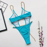 DEKA Chain Swimwear Women's New Hollow Out Metal One-piece Swimsuit High Elasticity Beach Vacation Style Halter Bikini Female