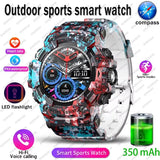 2026 Rugged Sports Smart Watch Bluetooth Calls Colorful Waterproof Military Smartwatches with Flashlight SOS COMPASS for Phone