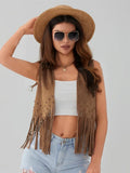 Women Riveted Tassel Vest Coat Sleeveless Cardigan Tops Coat Summer Casual Waistcoat Gilet
