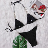 6 Colors Sexy Bikini Women Hollow Rhinestones Chain Halter Swimwear Swimsuit Bikinis Set Bathing Suit Beach Bikini Luxe Female