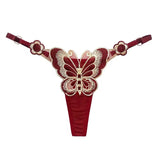Butterfly Lace Thong for Women Low Waist G-String Transparent Mesh Panties Sexy Embroidered Briefs Adjustable Waist Culotte Femm
