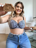 Women's Plus Size Underwear Half Cup Pull Together Sexy Lace Flower Steel Ring Design Suitable for Full Women 90D-105D B2359