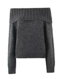 Foridol Slash Neck Dark Grey Mohair Women Sweater Pullover Femme Casual Loose Trendy Style Autumn Winter Knitted Pullover