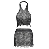 1 Set Sexy Women Fishnet Cover Ups Hollow Out Bodycon Women's Swimwear See through Tassel Dress without Bikini Beachwear