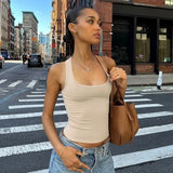 Women's Fashion Solid Tank Tops 2026 Streetwear Sleeveless T-shirt Female Square Collar Skinny Corset Y2K Girls Gray Crop Top