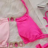 8 Colors Diamond Rhinestones Splicing Bikini Women Swimwear Female Swimsuit Two-Pieces Bikini Set Bather Bathing Suit Swim V5132