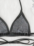 Shiny Sequin Diamond Bikini Women Swimwear Female Swimsuit Two-pieces Bikini Set Wrap Around Halter Bathing Suit Swim Beach Wear