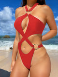 2026 Sexy Halter Tummy Cut Out Monokini Women Thong Swimwear One Piece Swimsuit Female High Leg Cut Bathing Suit Swim Bodysuit