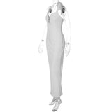 FDYOUI Elegant Chic Halter Hollow Out Bodycon Evening Dress for Women 2026 Summer Backless Sleeveless Long Wedding Party Dresses