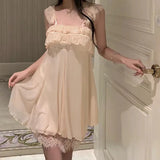 Spring Nightdress Women  Lace Sweet Nightgown Home Dress Pajamas Summer Girl Princess Style Soft Sleepwear Nightwear Outwear