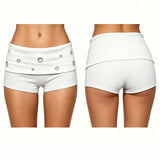 2026 Summer Women's Shorts Low Rise Solid Color Slim Fit Hot Pants with Metal Eyelet Fold-over Party Club Shorts Streetwear